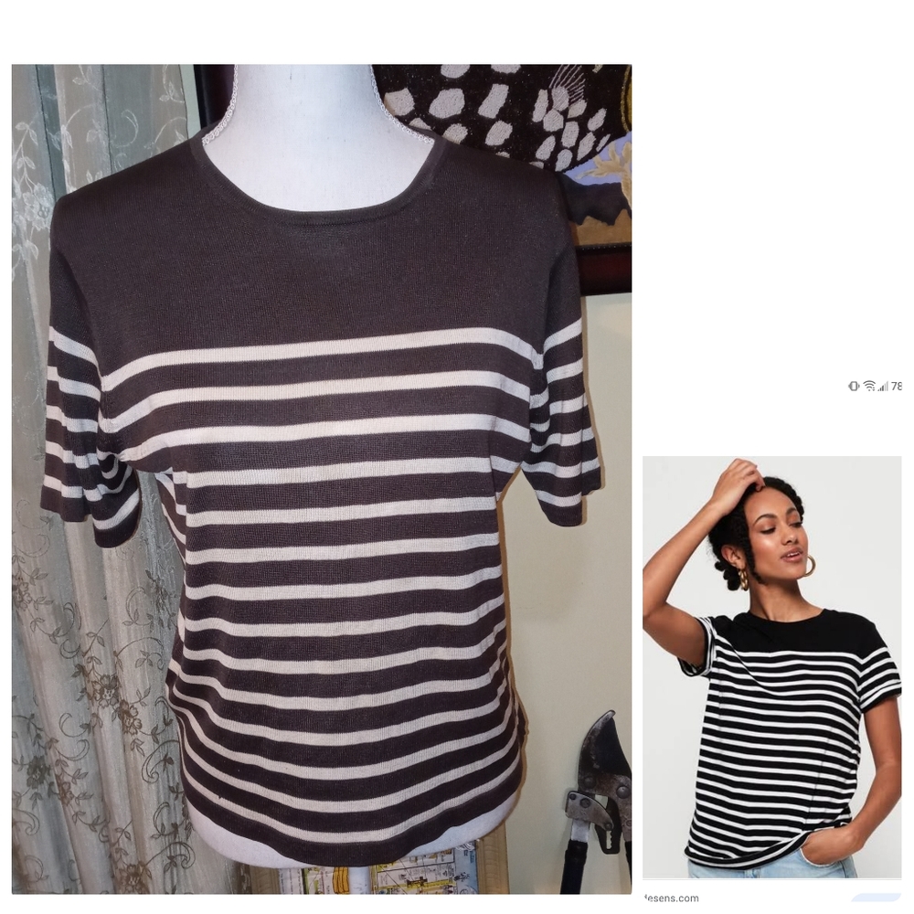 Evelyn & Arthur 100% Silk Striped Top Size Medium▪